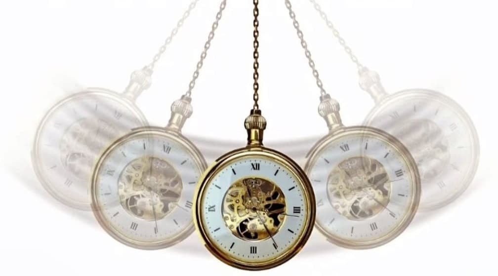 A gold pocket watch swinging on a chain &mdash; the classic image of hypnosis as a focused, relaxed state